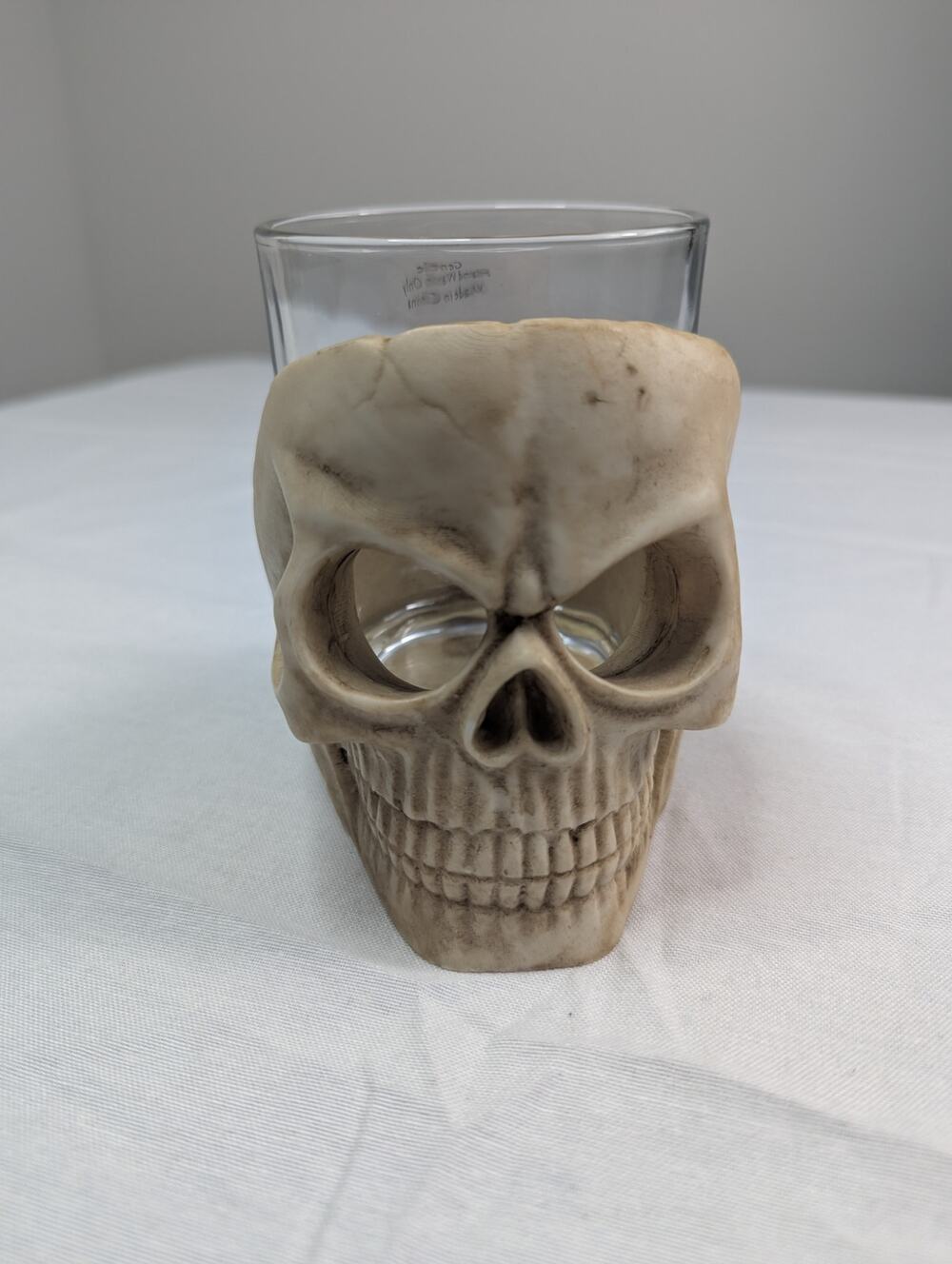 Resin Skull with Glass Candle Holder Goth Halloween